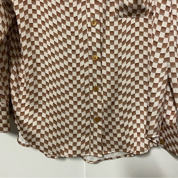 C/MEO Collective check oversized button up brown/white Top Size Small - Picture 5 of 7